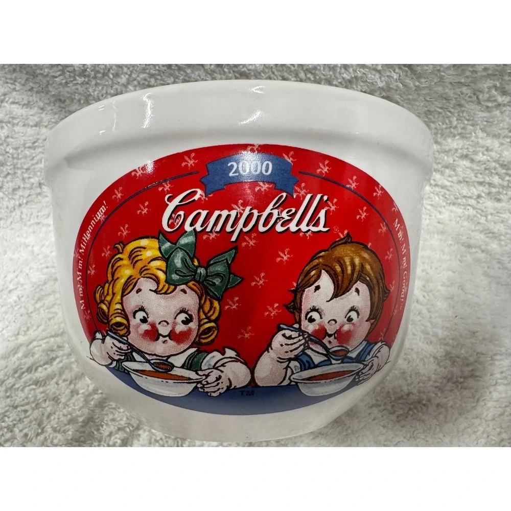 Vintage Campbells Soup Millennium 2000 Bowl Houston Harvest Ceramic White Red